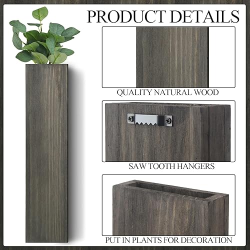 Miniatura 9 de Skylety 6 Pack Wood Wall Planter Wooden Hanging Planter for Dried Flowers and Artificial Greenery Plants Wooden Pocket Vase Farmhouse Wall Decor for