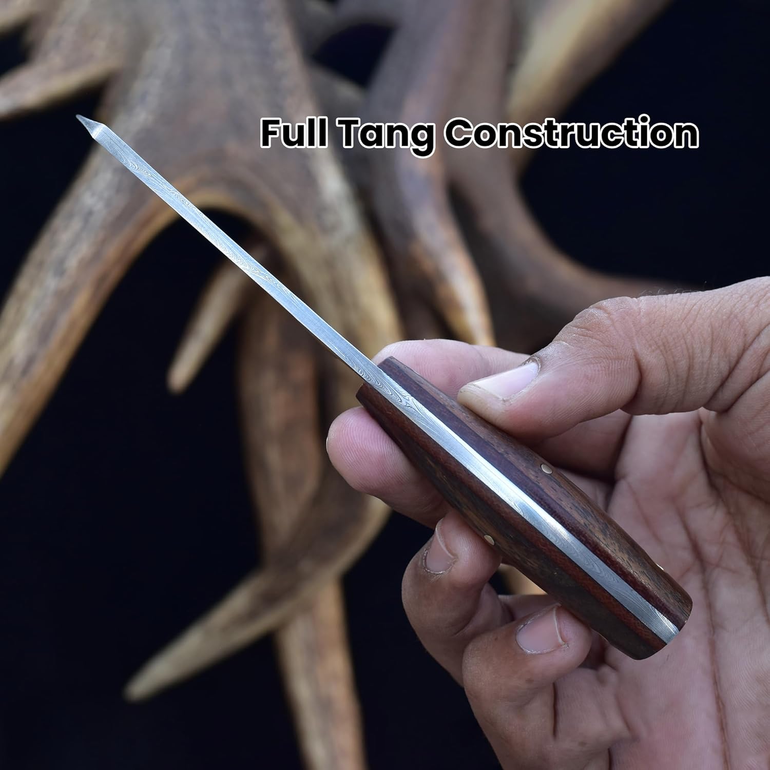 Knives Ranch Handmade High Carbon Damascus Steel Fixed Blade Knife – 6.25" Cowboy Ranch Knife with Rosewood Handle & Horizontal Carry Leather Sheath – Hunting, Bushcraft, Camping, Survival, Scout Carry, EDC (3131-IRW)