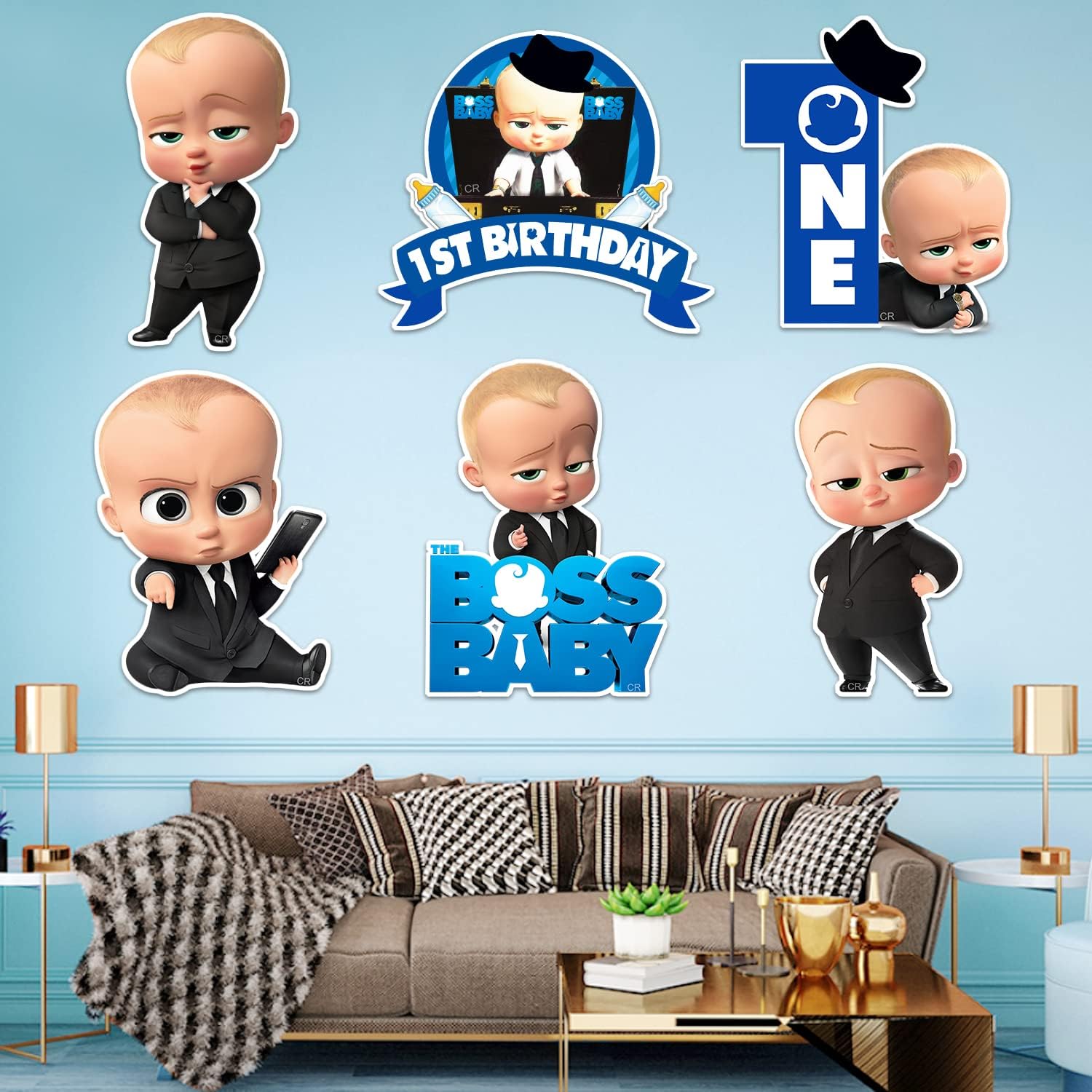 Boss Baby 1st Birthday Cardstock Cutout with Glue Dot for Kids Theme for Baby Shower 1st Birthday Decorations Supplies (Pack of 7)
