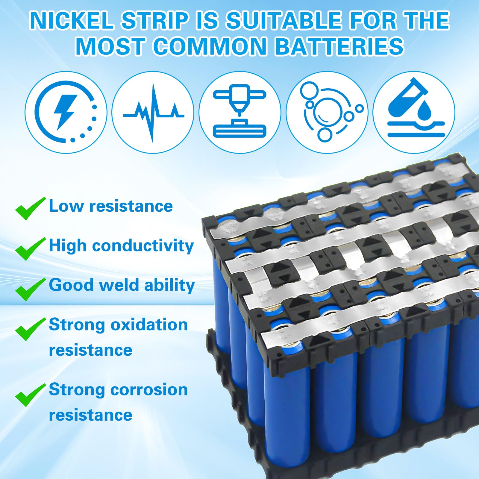 20m Nastro In Nichel, 8 x 0,12mm Striscia di Nichel Puro con Alta Conduttività, Saldature a Punti per Piattina Nickel per 18650 Batterie, Nichel Striscia per Lavorazioni Artigianali (10M/Rotolo)