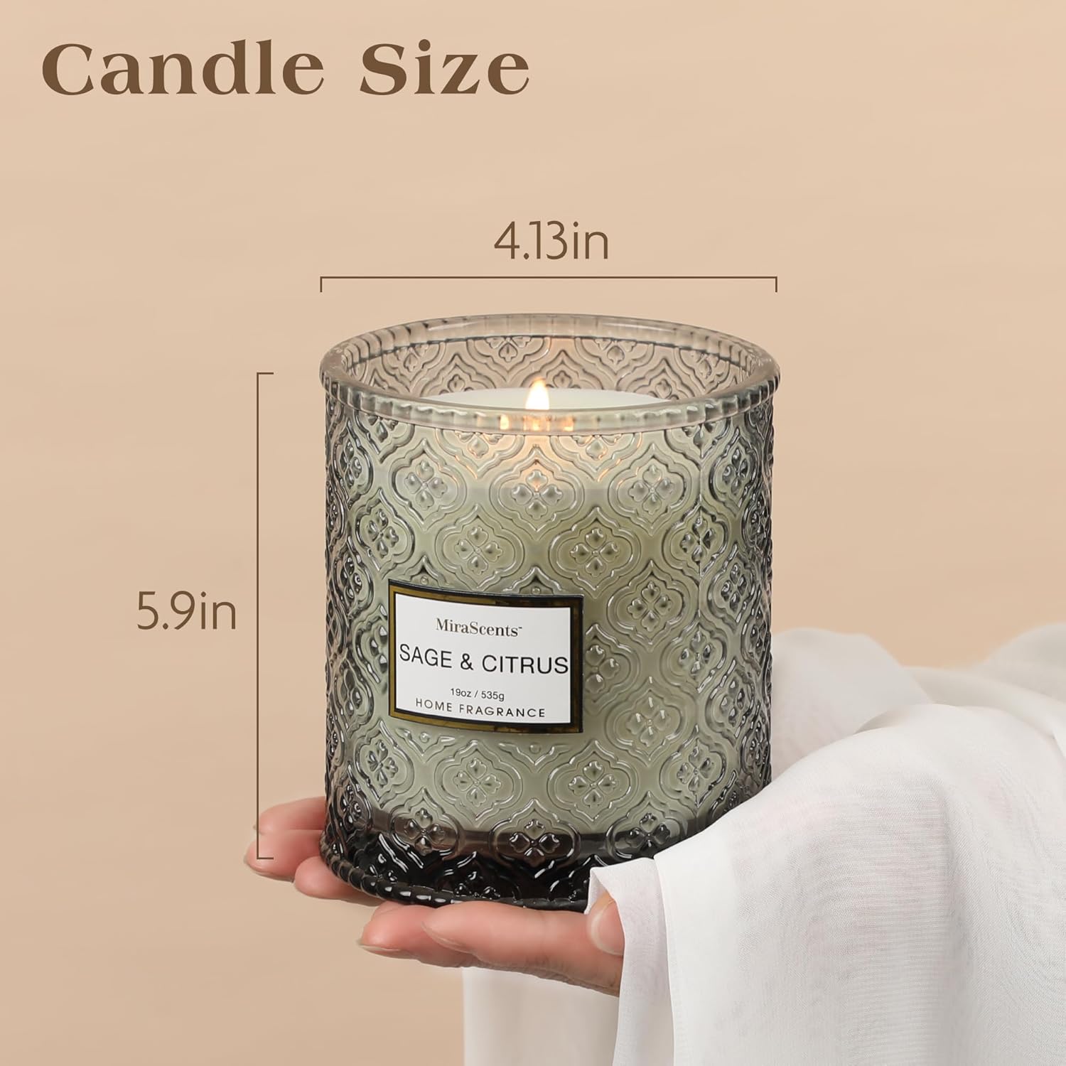 Sage & Citrus Scented Candles, Large Natural Soy Candle, 88 Hours Burning Time, Decorative Candles in Glass, Aromatherapy Candle Gift for Women, 19oz - Image 5