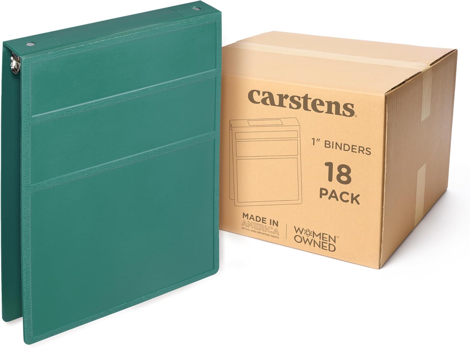 Carstens 1-Inch Heavy Duty 3-Ring Binder - Top Opening, Teal, Durable Plastic, No-Gap Rings, Waterproof Cover, No Pockets, Holds 125 US Letter Sheets, BPA-Free, Made in USA (8761-3R), Case of 18