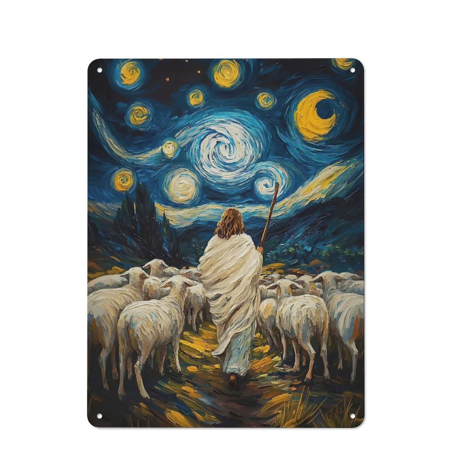 Vintage Metal Sign with Shepherd Sheep Starry Night Design 40x30cm, Vintage Bar Wall Plaque for Cafe, Pub, Workshop Or Home Bar