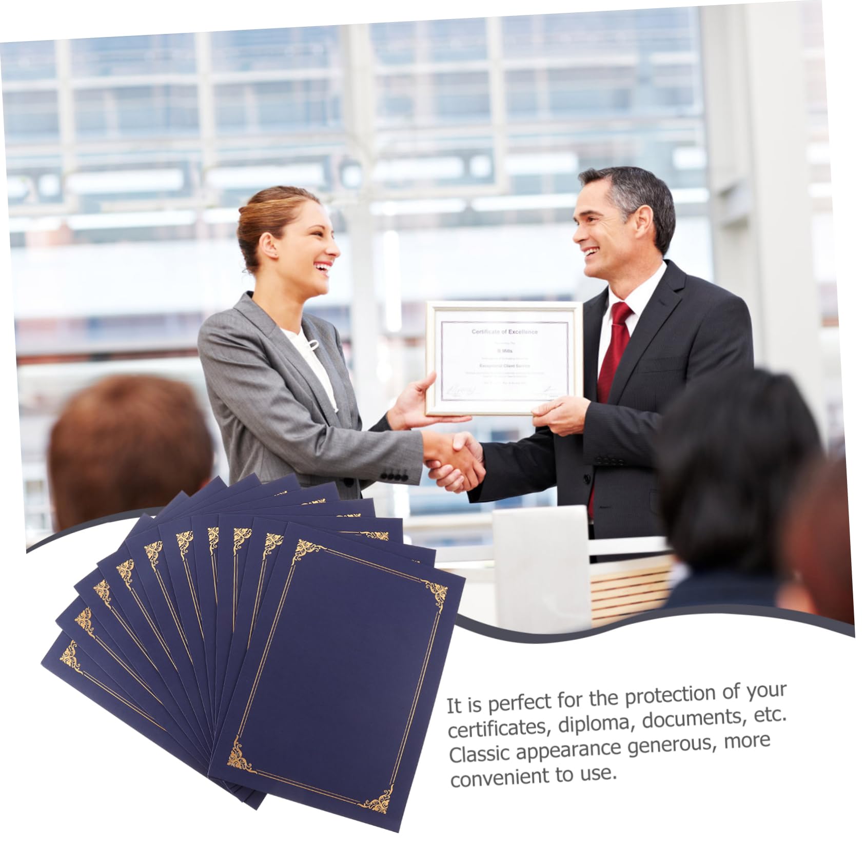 HOMSFOU Couverture De Certificat Bleue Lot De 10 En Papier Finition Dorée, Protection Horizontale Et Verticale Pour Diplômes Et Documents, Utilisation Bureau Et Domicile