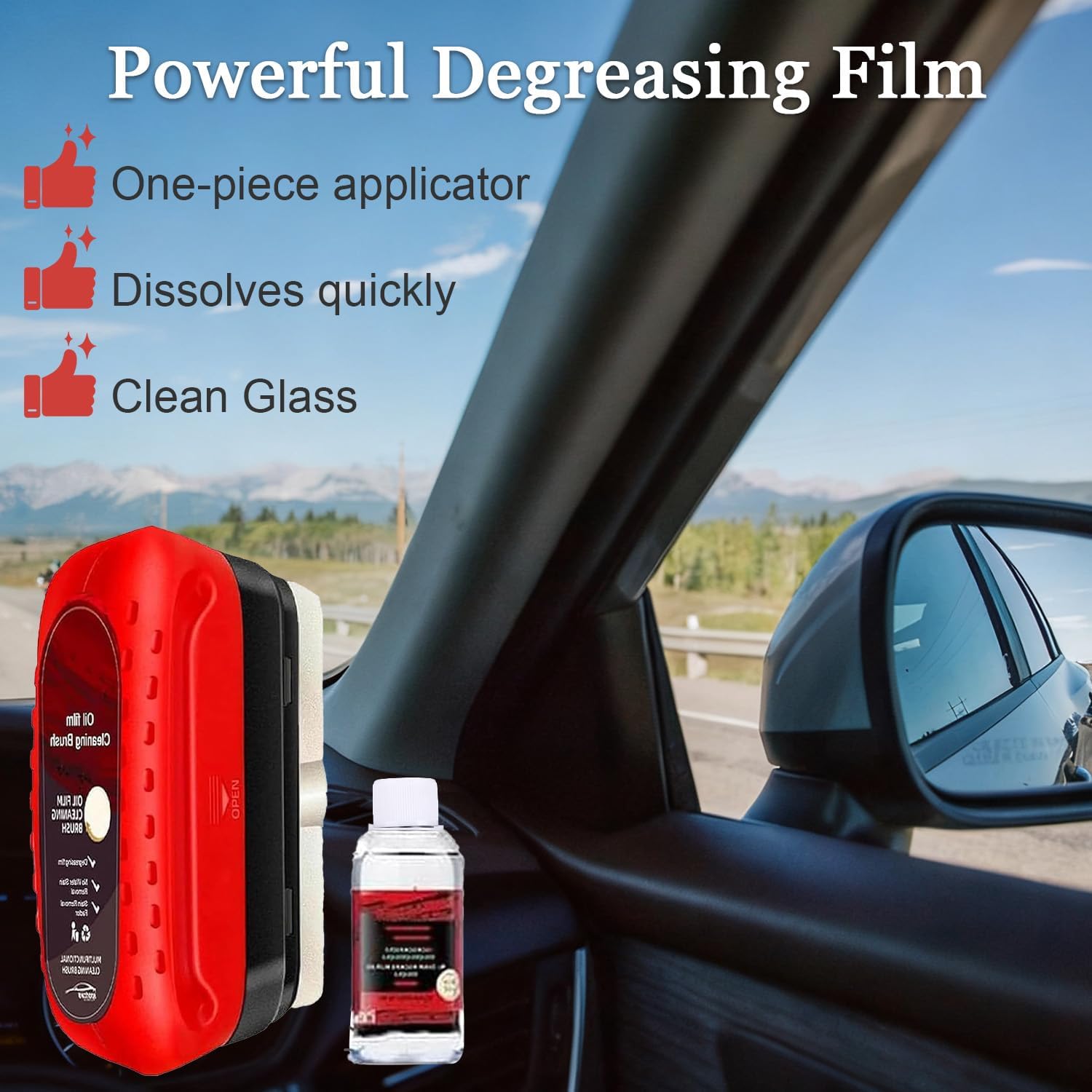 Fululuer Glass Oil Film Remover for Car Windshield and Windows, Upgrade 2.0 Clear Vision Glass Cleaner with Anti-Rain & Anti-Fog Coating for Improved Clarity and Safer Driving (Red) XL - Image 2
