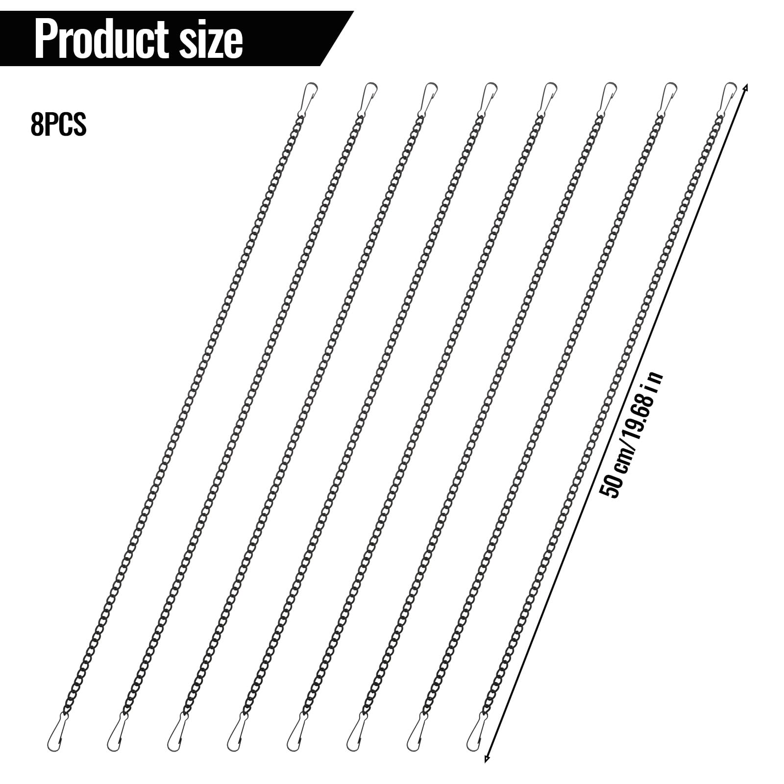8 PCS Black Chain for Hanging Stained Glass 20 Inch Window Hang Chain to Hang Pictures with Hooks for Courtyards, Gardens, Outdoor Decoration, Walls, Decorative Art Chains — Amazon image 2