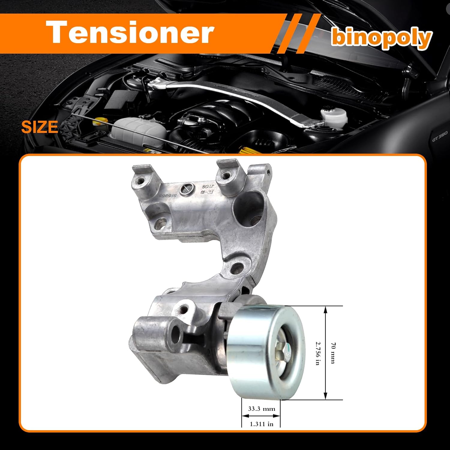 binopoly 38411 Drive Belt Tensioner Assembly With Pulley For Toyota 4 Runner 03-09/FJ Cruiser 07-09/Tacoma 05-15/Tundra 05-10 OE# 89371 16620-31012 16620-31010 16620-31011 16620-31013