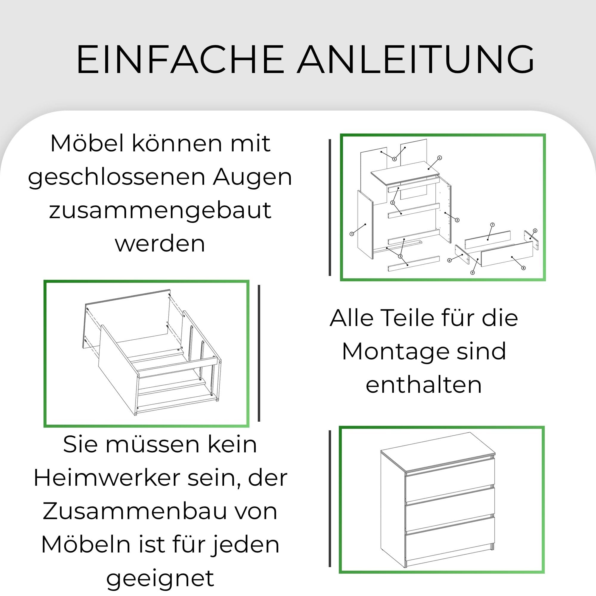 CDF Kommode mit Schublade Weiß Schrank Schubladenschrank 3 Schubladen Malm Kommode viel Stauraum Geeignet für Wohnzimmer Schlafzimmer Komodenschrank Organizer Kleidung 40T x 70B x 75H cm