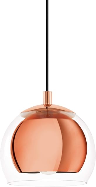 EGLO Pendant lighting Rocamar, ceiling light fitting made of copper-coloured metal and clear glass, hanging lamp for dining and living room, E27 socket