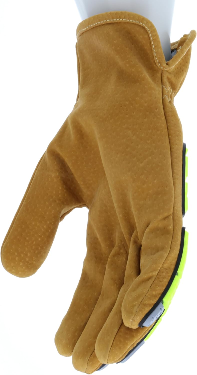 MCR Safety Predator PD3430 Impact Mechanics Sasquatch Premium Leather Work Gloves with HyperMax Cut-resistant Liner, TRP Back-of-Hand Protection, X-Large, Tan, 1 Pair