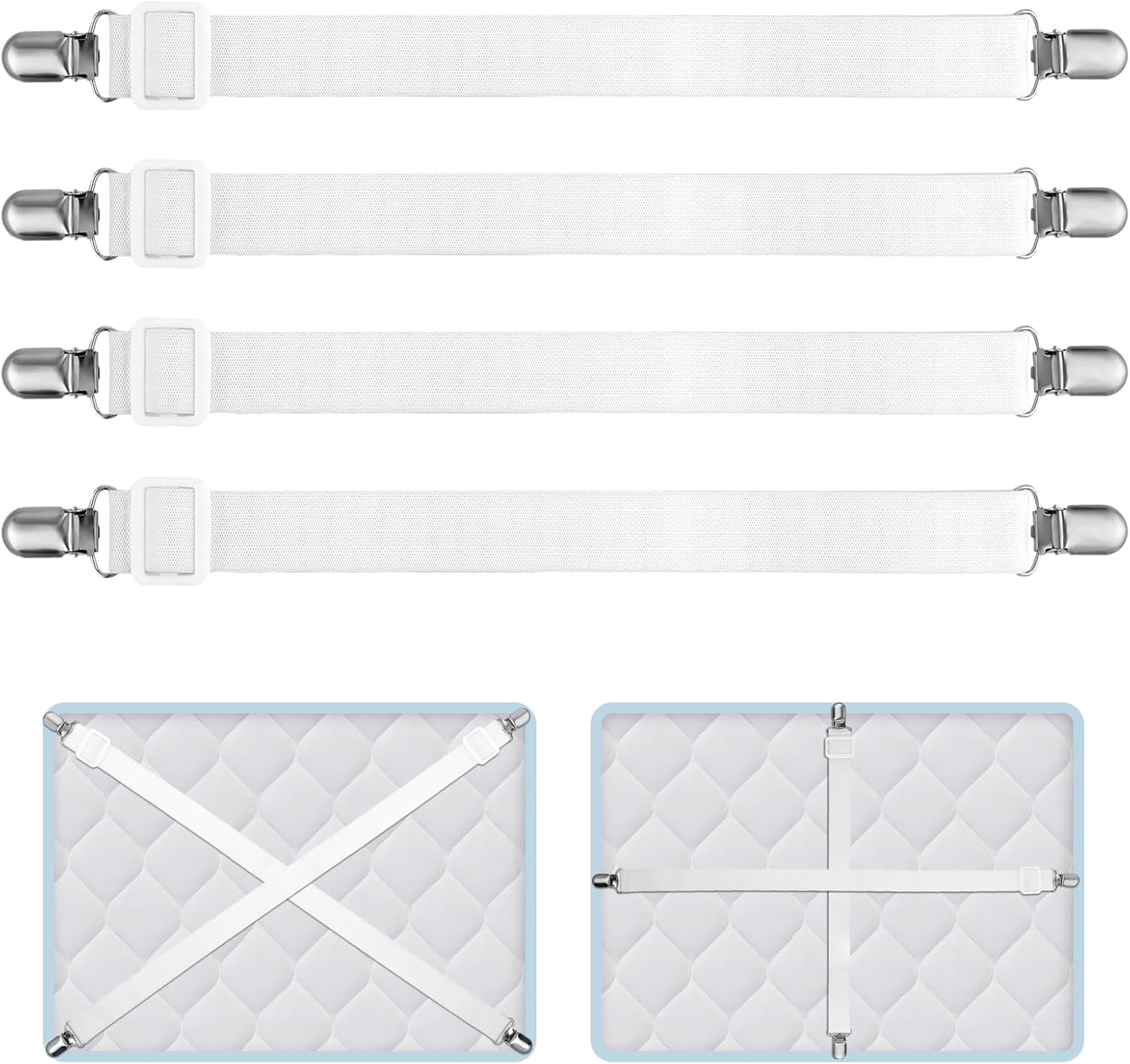 TIESOME Adjustable Bed Sheet Straps, 4Pcs Elastic Nylon Fitted Sheet