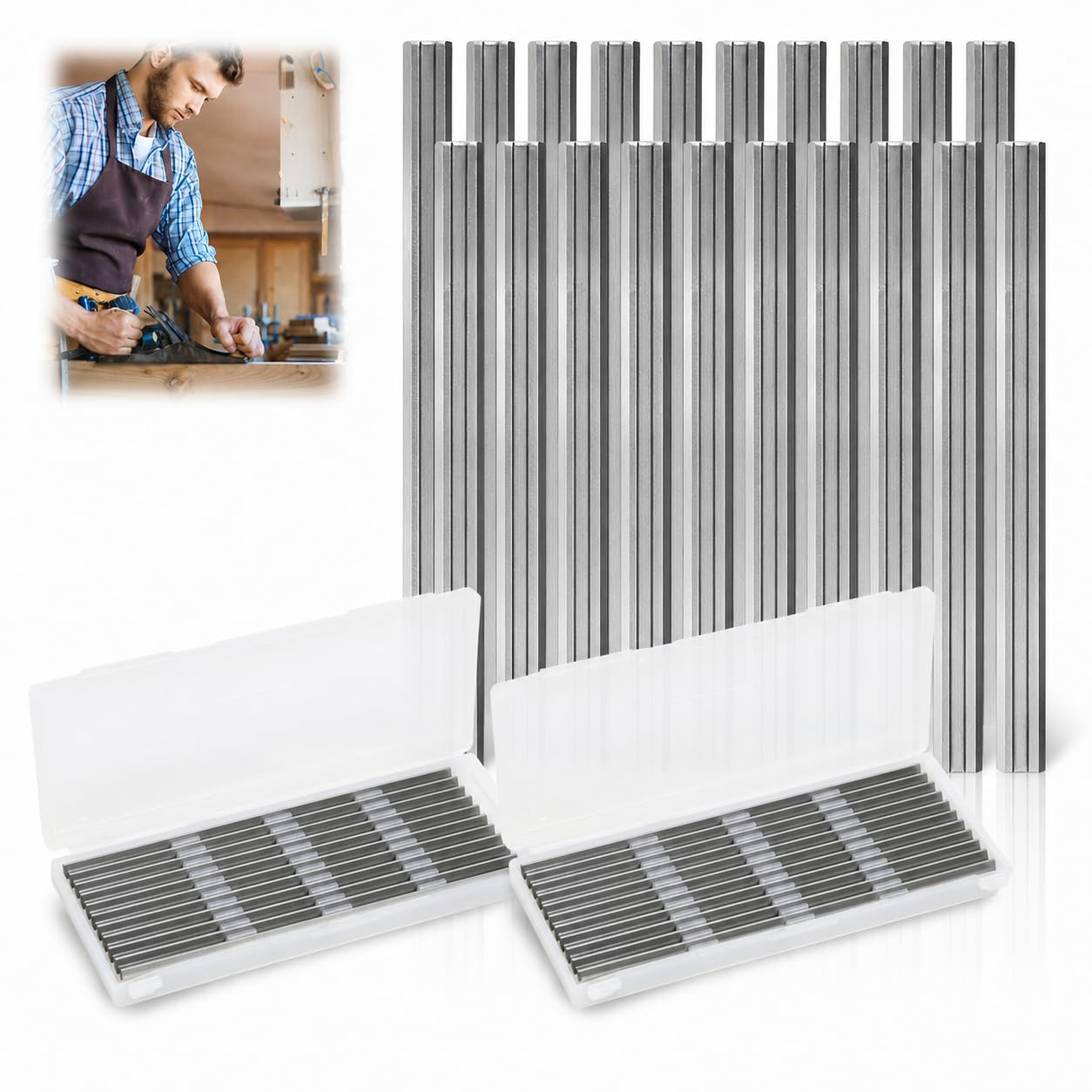 3-1/4" Planer Blades Replacement Part for Portable Planers (20 Pcs) | Compatible with Bosch, DeWalt, Black, Decker, Ryobi and More Portable Planers, Carbide Knives Gift for Craftsman, Carpenter