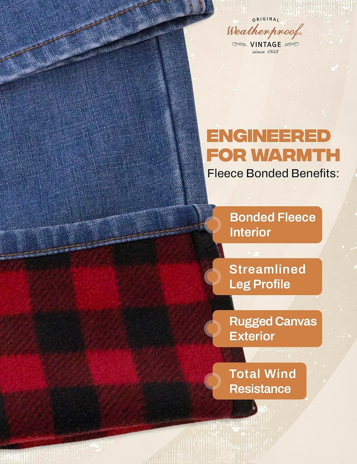 Weatherproof Vintage Fleece Lined Jeans Men - Regular Fit | Soft & Warm, Cold Weather Insulated Fleece Winter Pants for Men - Image 4