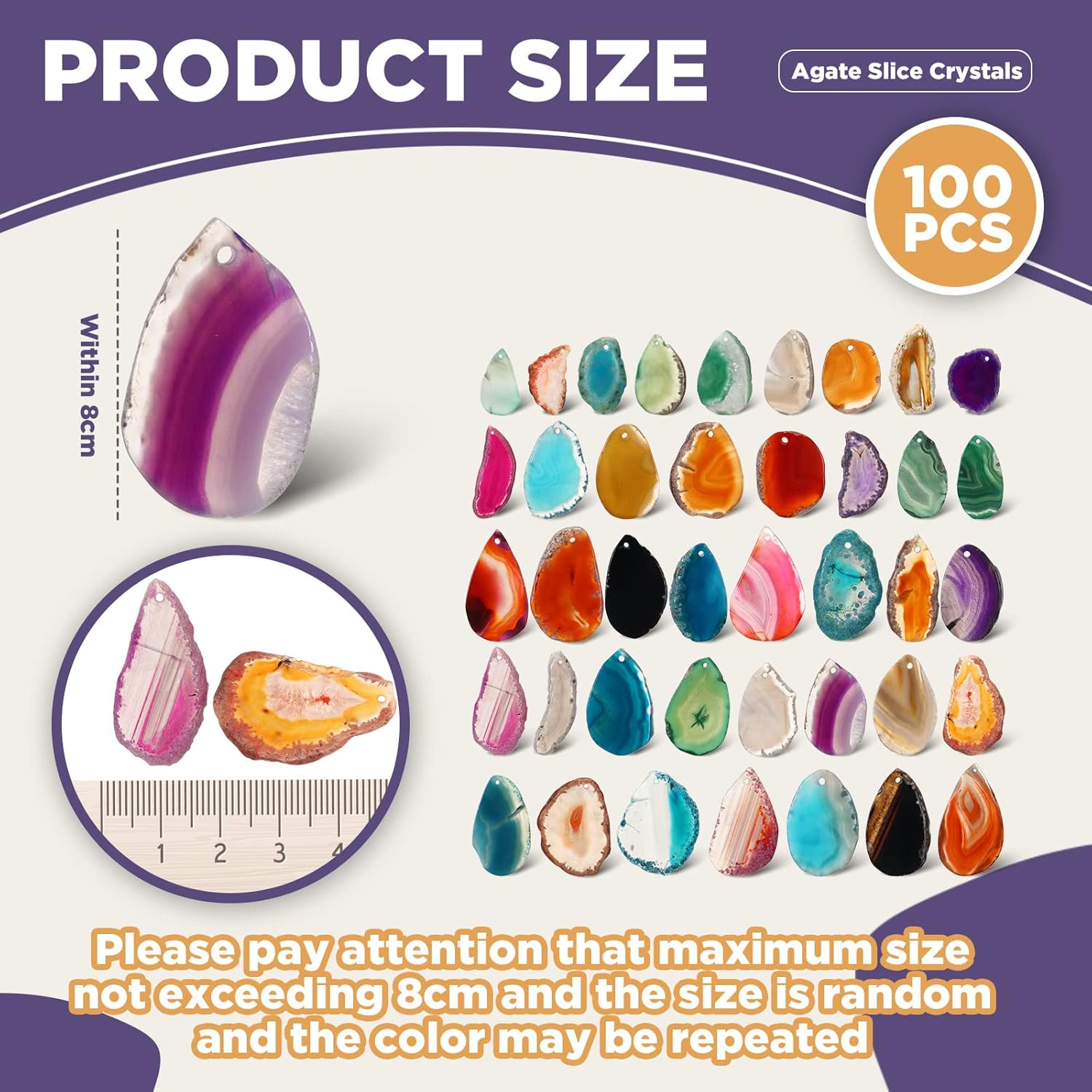 Junkin 100 Pieces Geode Agate Slice Crystals Bulk Polished Geodes Stones Light Table Slices Crystals Healing Irregular Agate Pendants Gemstones for DIY Jewelry Making Home Decor