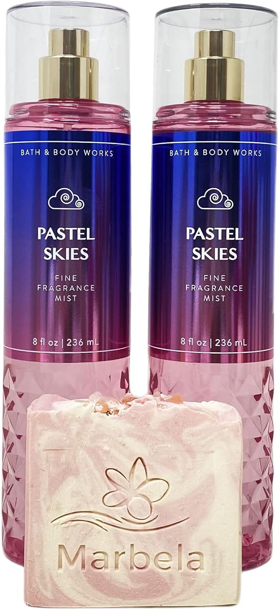 Bath & Body Works Pastel Skies 2 Pack Fragrance Mists and a Himalayan Salts Springs Bar Soap - Full Size