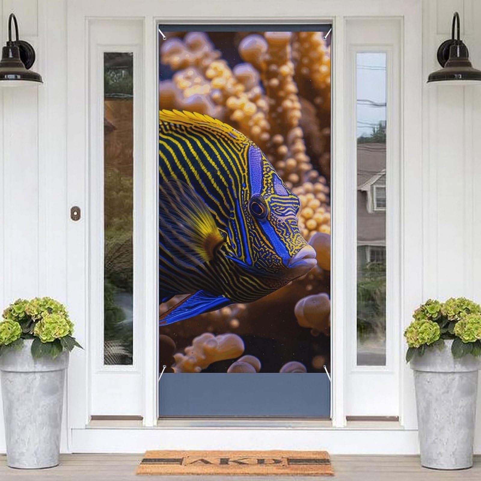 KLOPH Door Cover Decoration Welcome Door Banner Porch Sign Photo Background Doors Curtains for Doorway Privacy Window Curtain Lying on Top of The Coral Porch Cover Indoor Outdoor Decor 70.9x35.4in