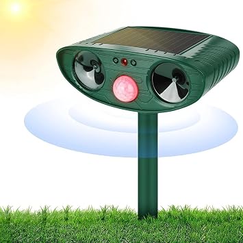 Solar Powered Ultrasonic Animal Repellent for Cat, Dog, Deer, Raccoon, Squirrel, Rabbit, Bird with Motion Sensor,Garden Waterproof Animal Deterrent for Farm Yard
