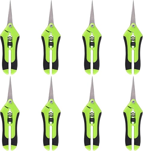 Paquete de 8 tijeras de jardinería de 6.5 pulgadas, podadoras manuales de punta de precisión con cuchillas rectas de acero inoxidable, tijeras de