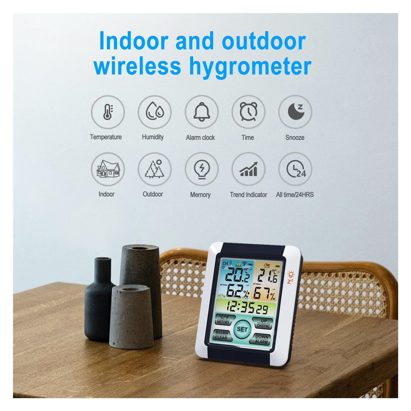 Termohigrometr Cyfrowa Stacja Pogodowa Zegar Wewnętrzna Prognoza Pogody Na Zewnątrz Barometr Termometr Higrometr Z Bezprzewodowym Czujnikiem Zewnętrznym(With 3 sensors)