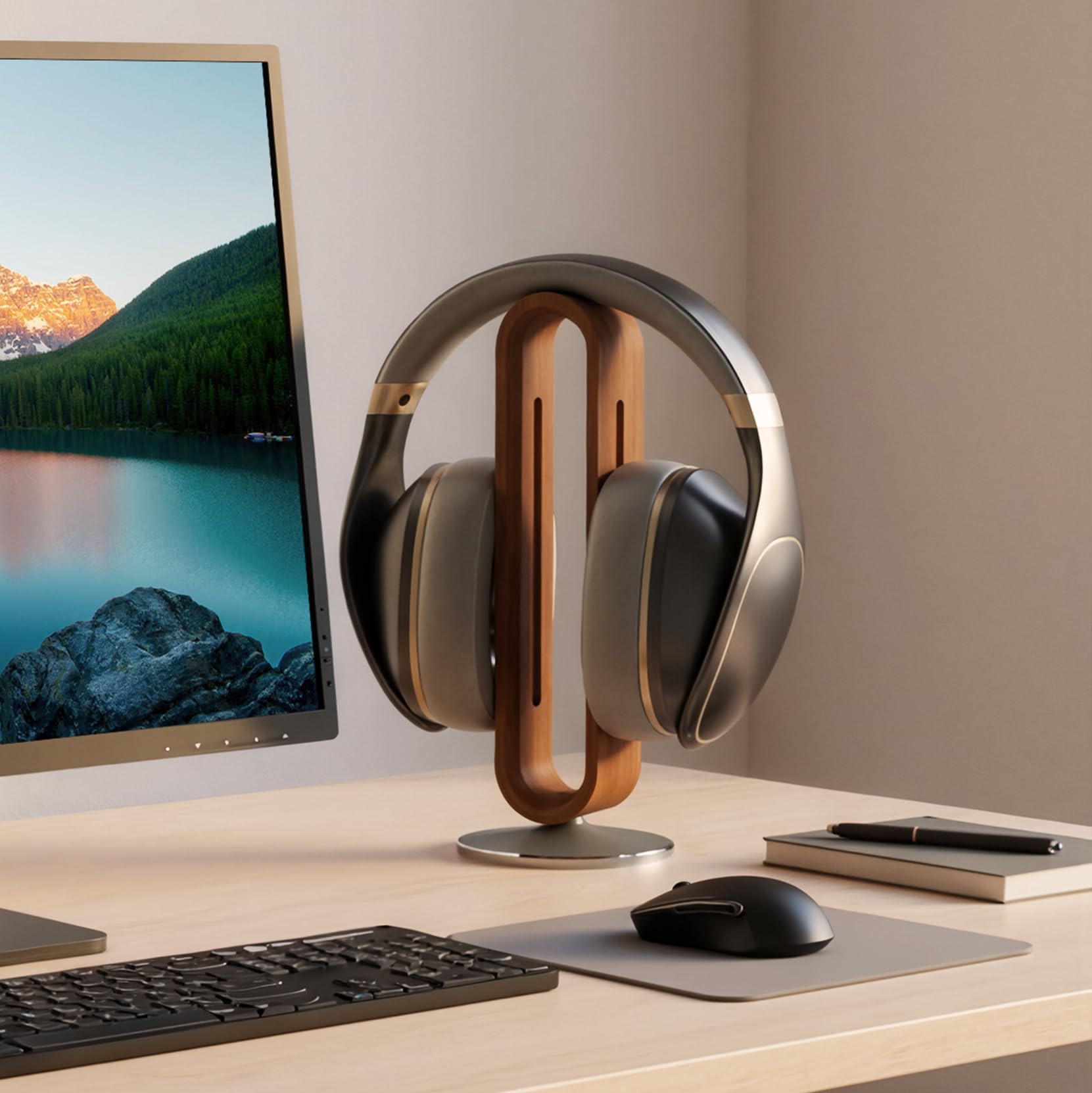 Support Casque Bambou, Porte Casque Audio de Bureau, Forme en U, Bambou Naturel avec Veinage Unique, Base Antidérapante, pour AirPods Max, Beats, Bose, Sony, Sennheiser, Gaming