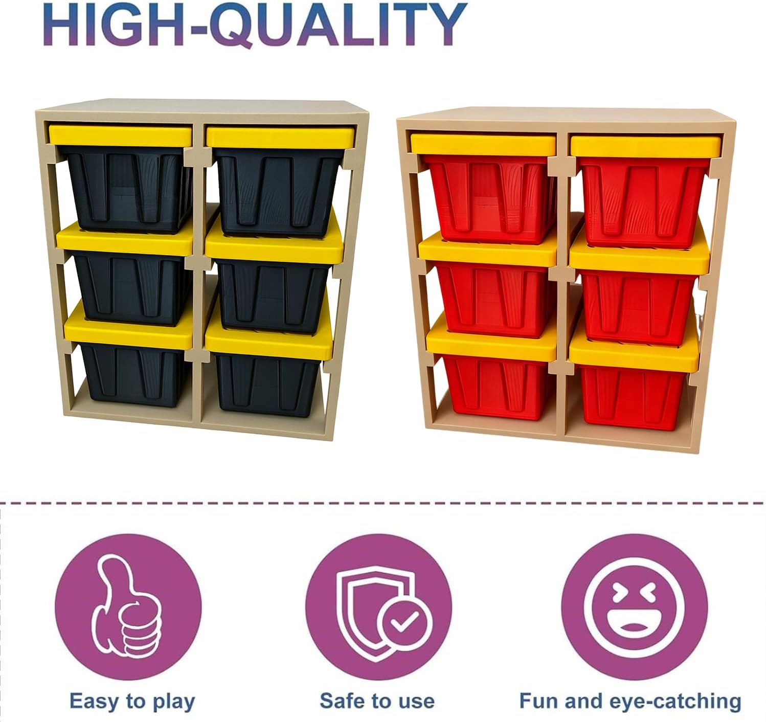 3D Printed Mini Storage Racks and Yellow Storage Boxes, Desk Storage Box, Small Storage Box, Desktop Parts Organizer Shelf, Modular Small Parts Storage System for Home, Office, Workshop (6, A)