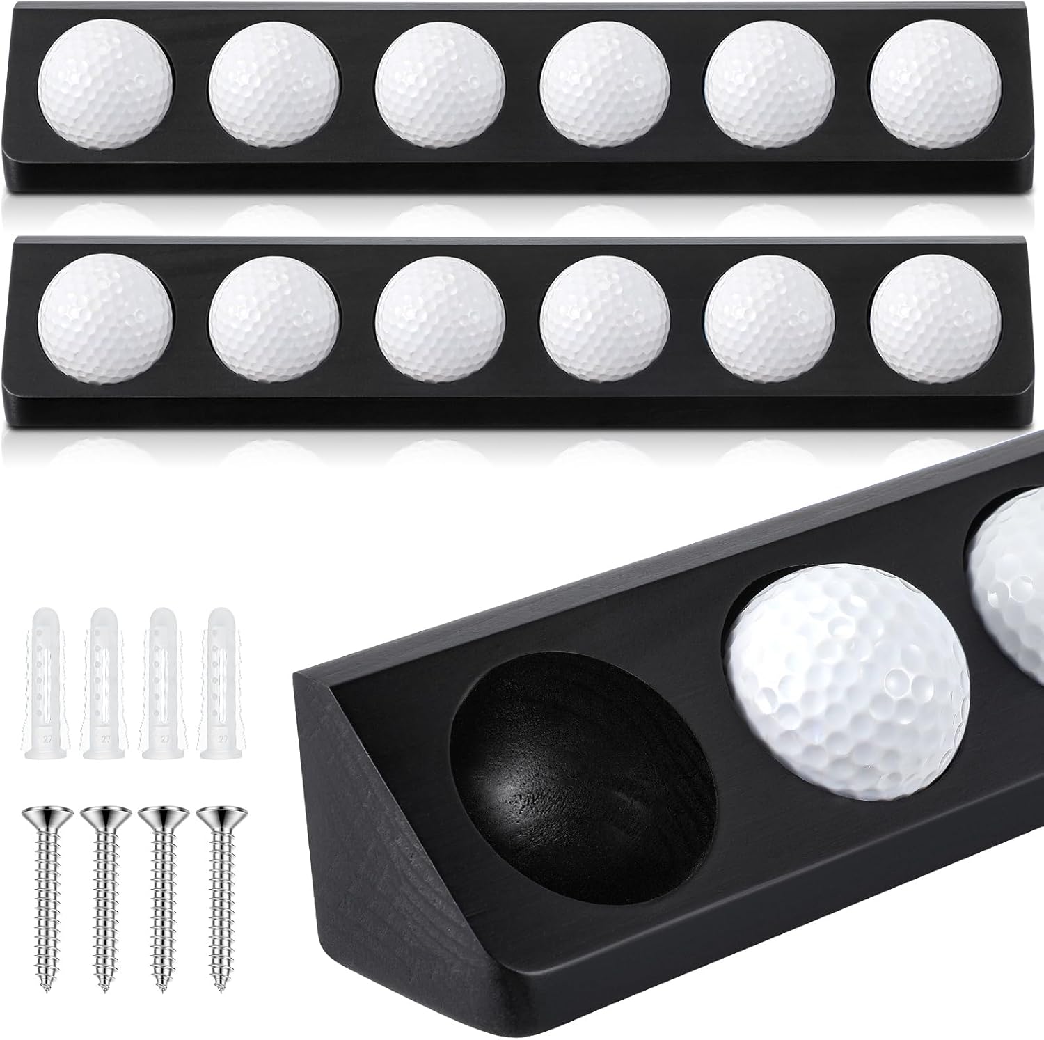 Golf Ball Display Case Wall Mount 6 Standard Size Golf Ball Stand Holder Display Stand for Sport Memorabilia Gift for Men Homen Office Tabletop Decor(Black,1 Pack)