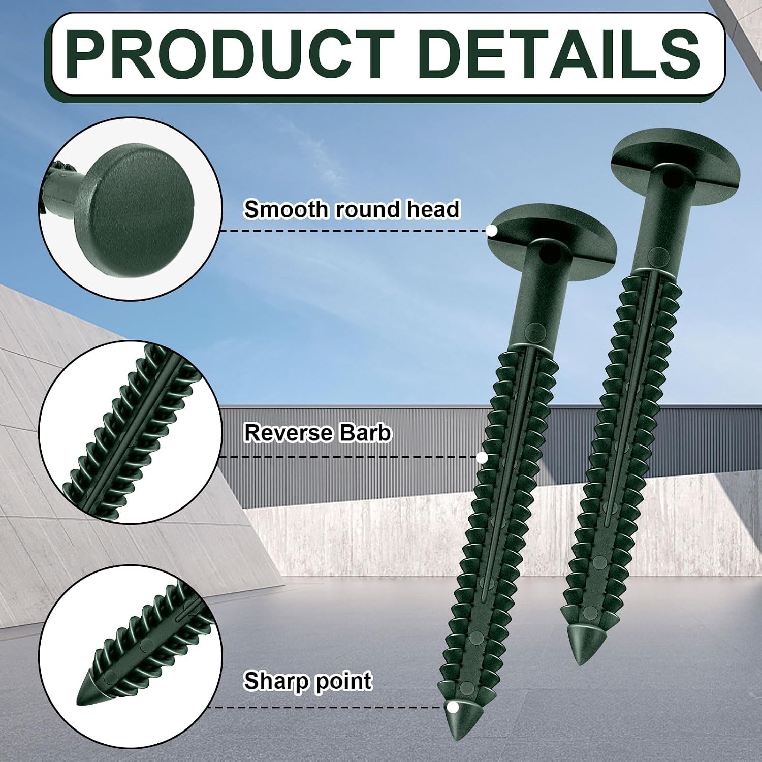 Blulu 36 Pcs 3 Inch Vinyl Shutter Fastener Window Panel Peg Lok Pin Pegs Screws Shutter Spikes Anchor (Midnight Green)