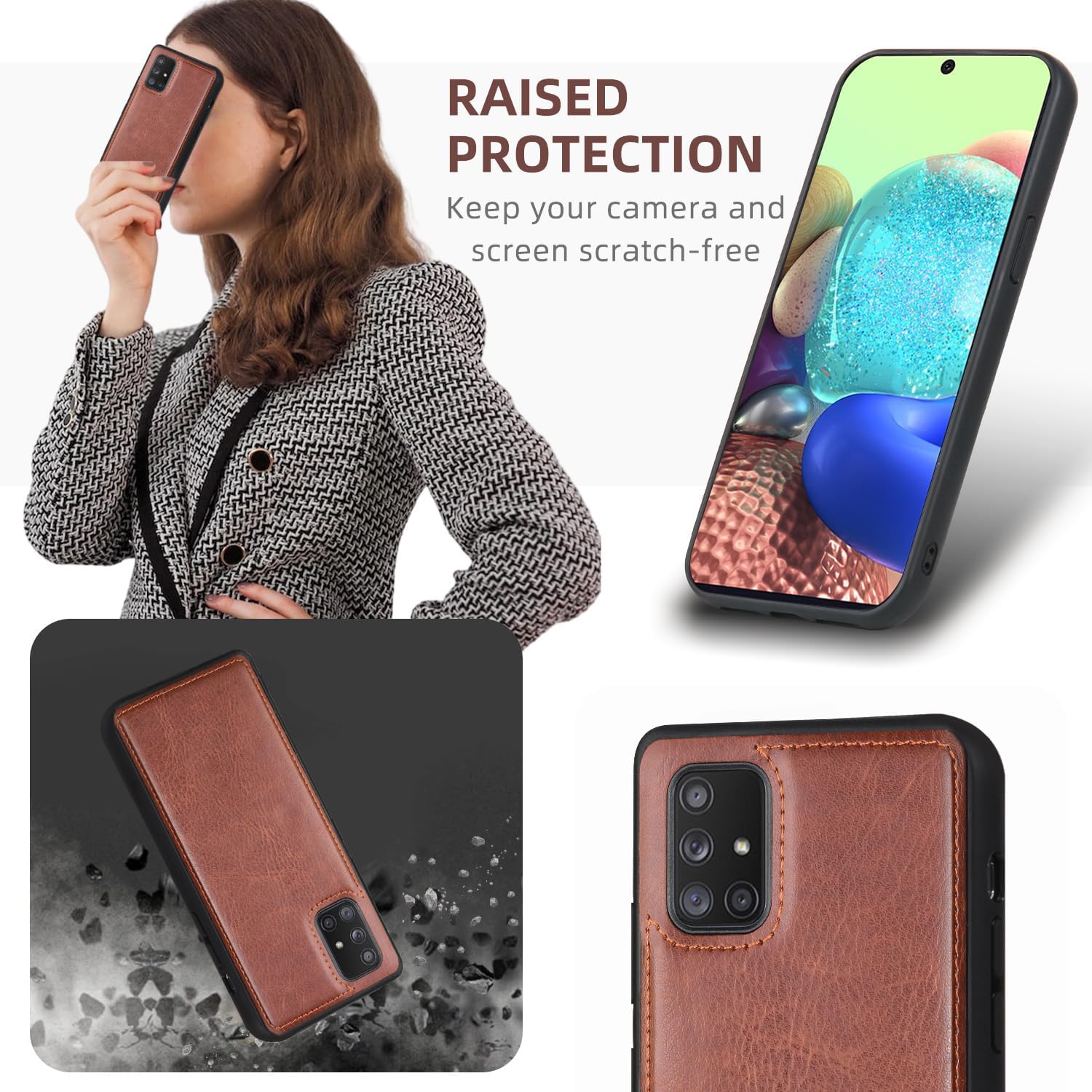 Asuwish Phone Case for Samsung Galaxy A71 5G Zipper Wallet Detachable Cover with Screen Protector and Card Holder Slot Wrist Strap Cell Accessories Protective Mobile A 71 G5 71A S71 SM Women Men Brown