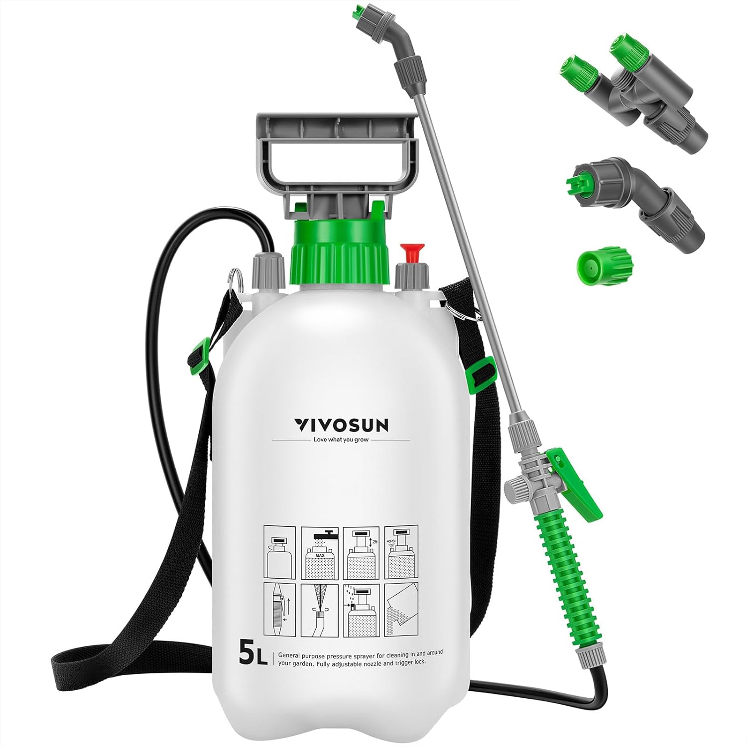 VIVOSUN pump sprayer 1.35 gal/5L for plants, 3 nozzles