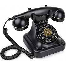 Uvital Retro Landline Telephone, Vintage Corded Desk Telephone, Old Fashioned Dial Button Phone with Redial Function, Loud Ringer for Home/Office, Black