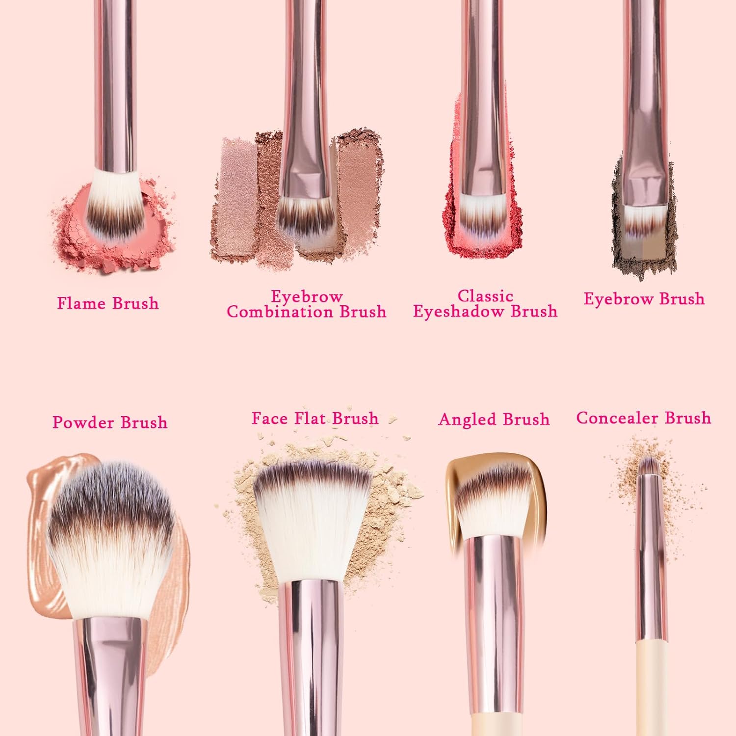 Mini 8-Piece Travel Makeup Brush Set with LED Light Mirror, Personalized Monogrammed Brush for Teen Girls, Stylish and Compact Travel Essentials(Pink-B) - Image 3