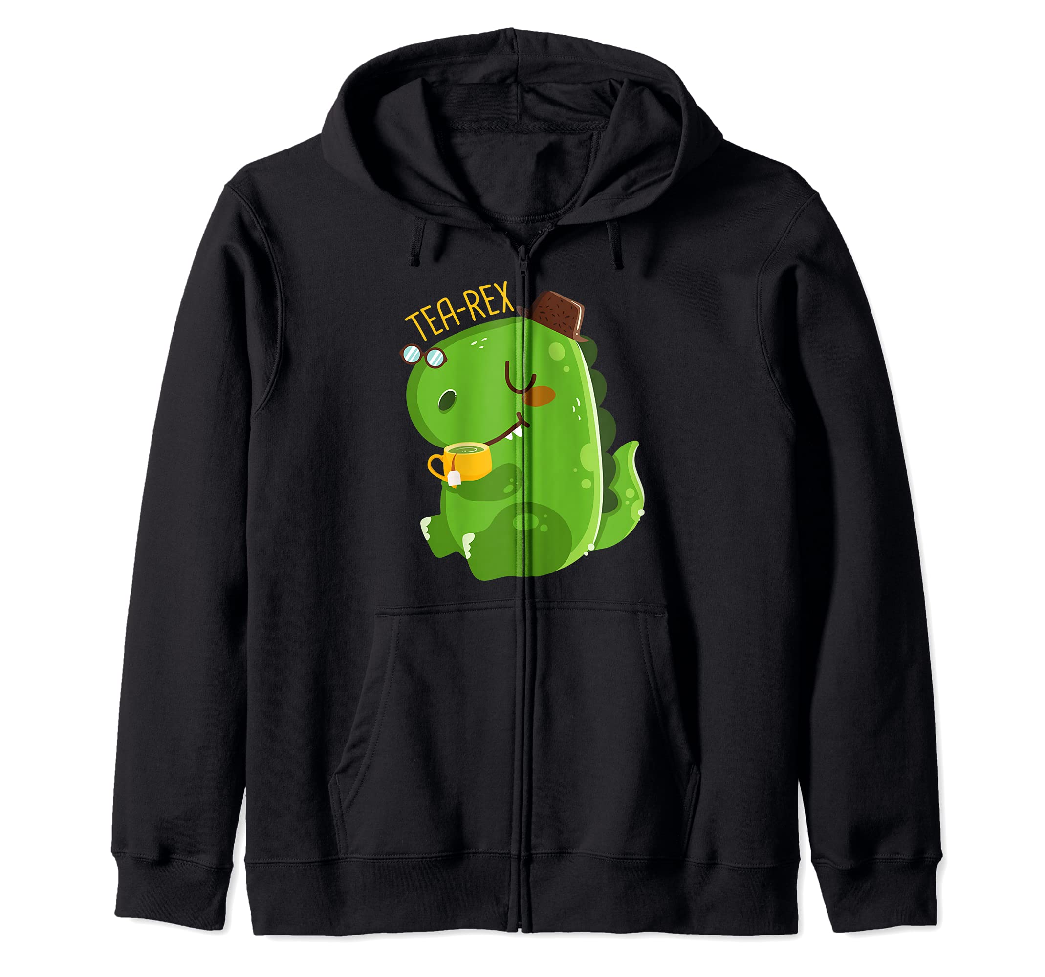 T-Rex I Dino I Trex Tea I Dinosaur With Tea I Tea-Rex Zip Hoodie, Black
