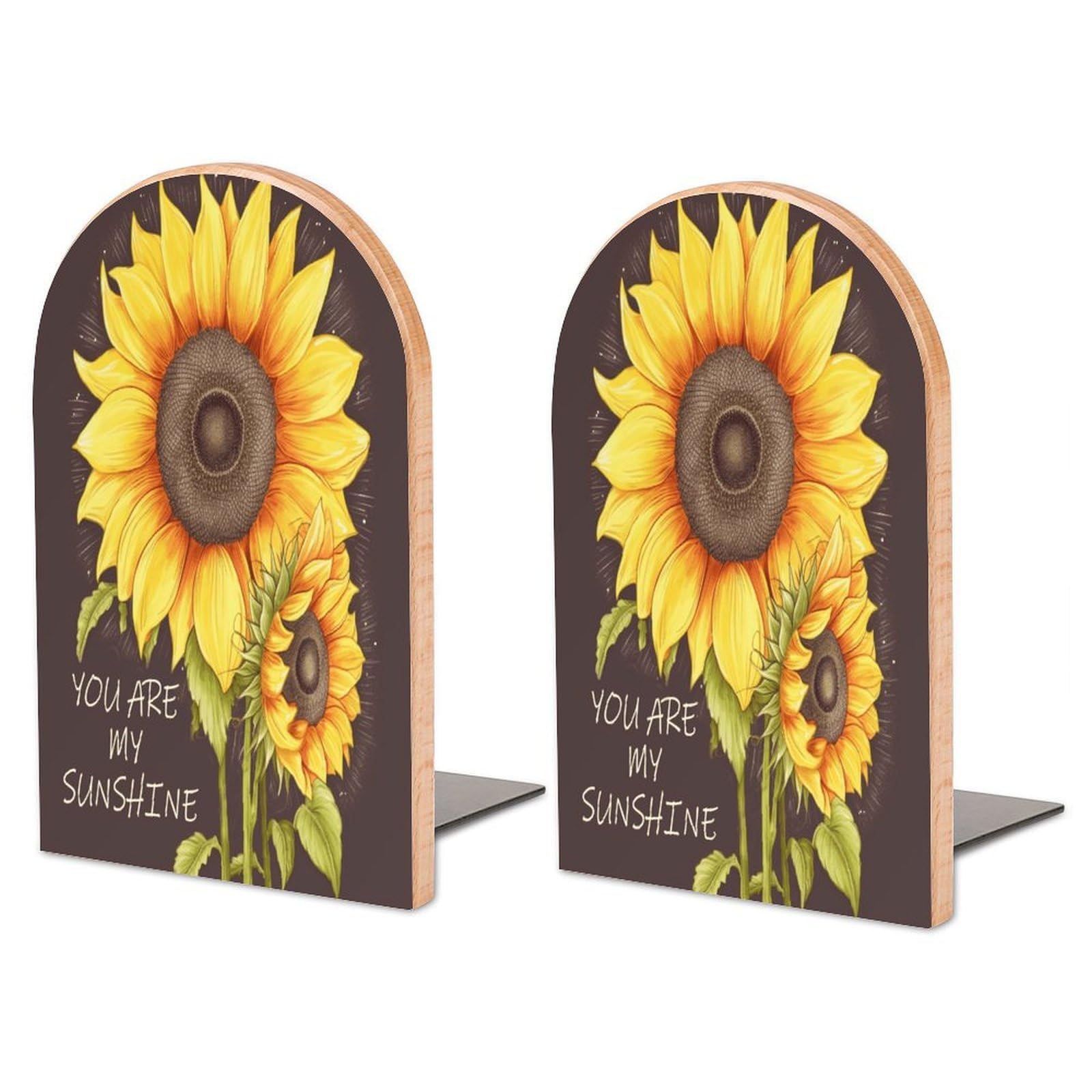 Sunshine Sunflower Wood Bookend for Shelves 1 Pair