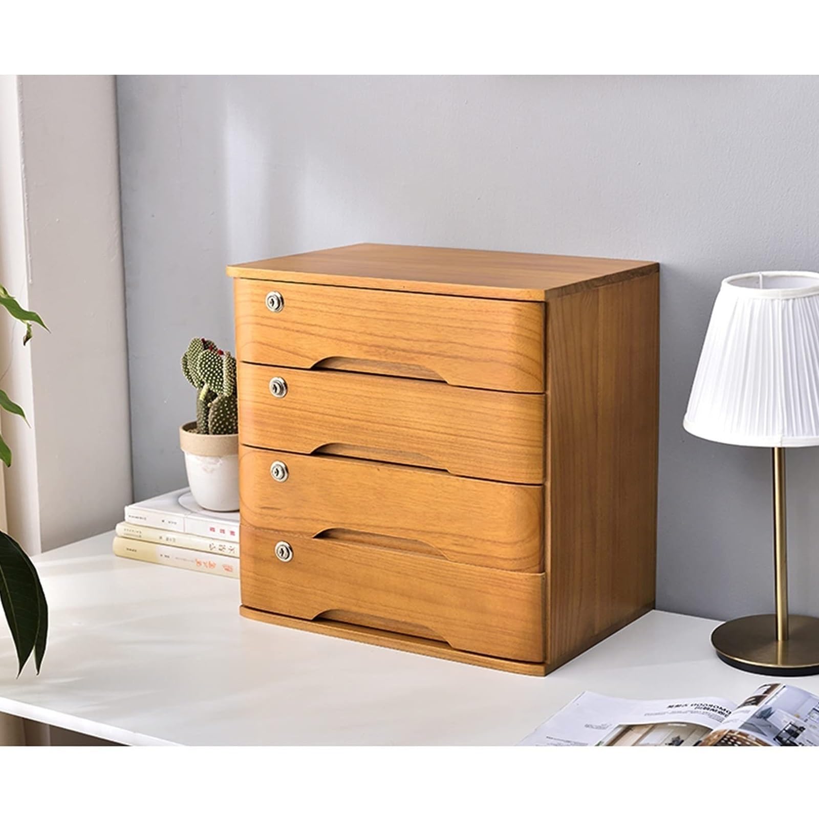 SaryEdge Wooden Desktop File Cabinet 4 Layer Desk nizer with Lockable Drawers Solid Wood Storage Box for Offi,D-4 layer