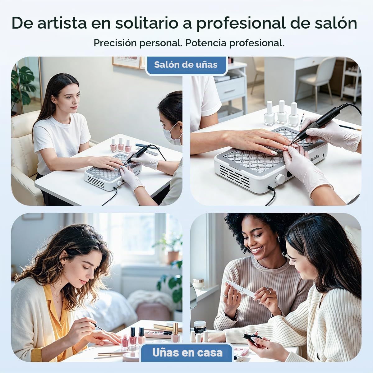Janolia Aspirador de polvo para uñas con doble turbina – Potencia de succión x5, 139 CFM – Extractor profesional con ajuste continuo de la velocidad – para salones y uso doméstico