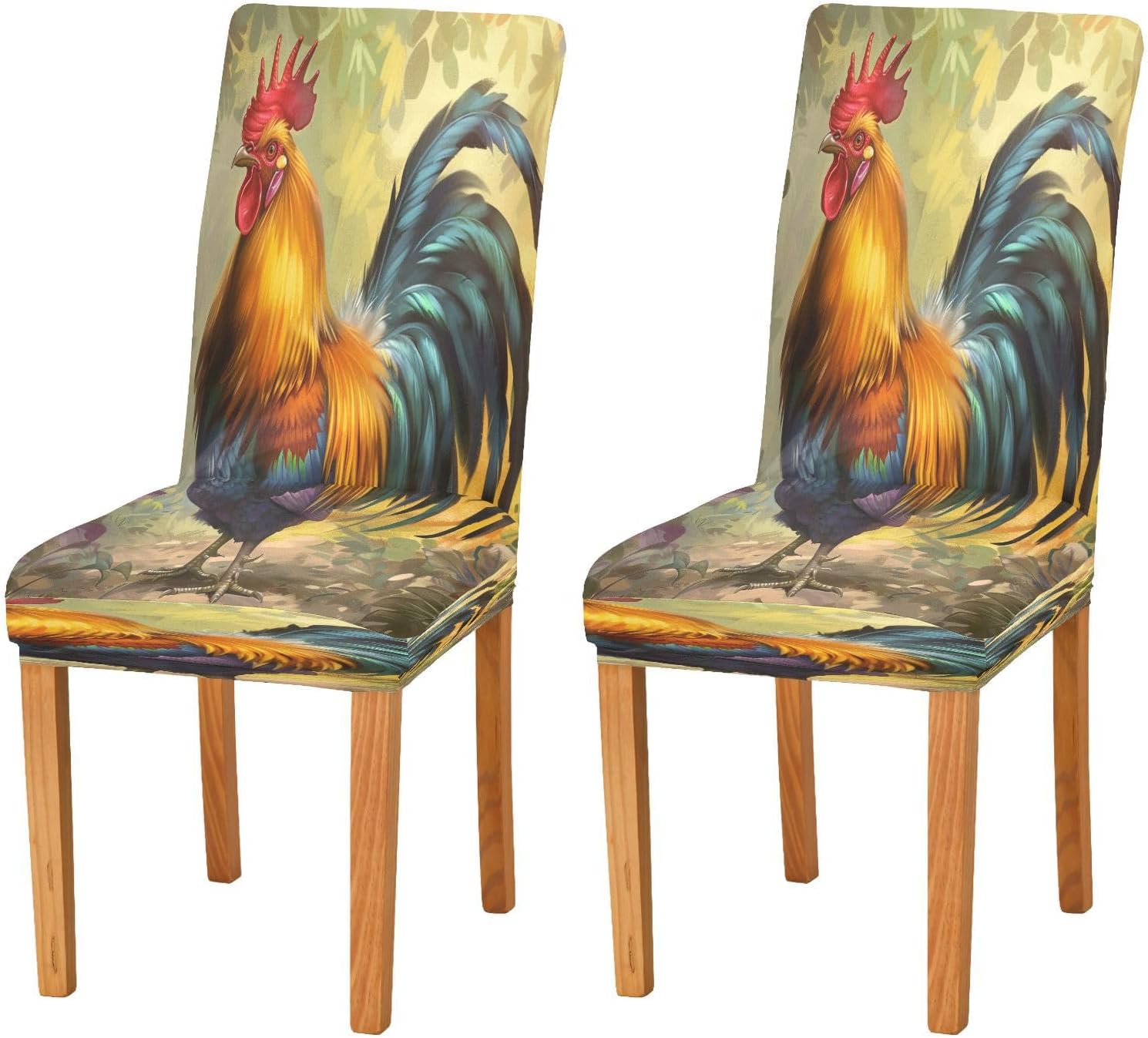 ALAZA Chair Covers for Dining Room, Rooster Hand Painted Stretch Chair Cover Sets Chair Protector Removable Washable for Ktichen Restaurant Hotel