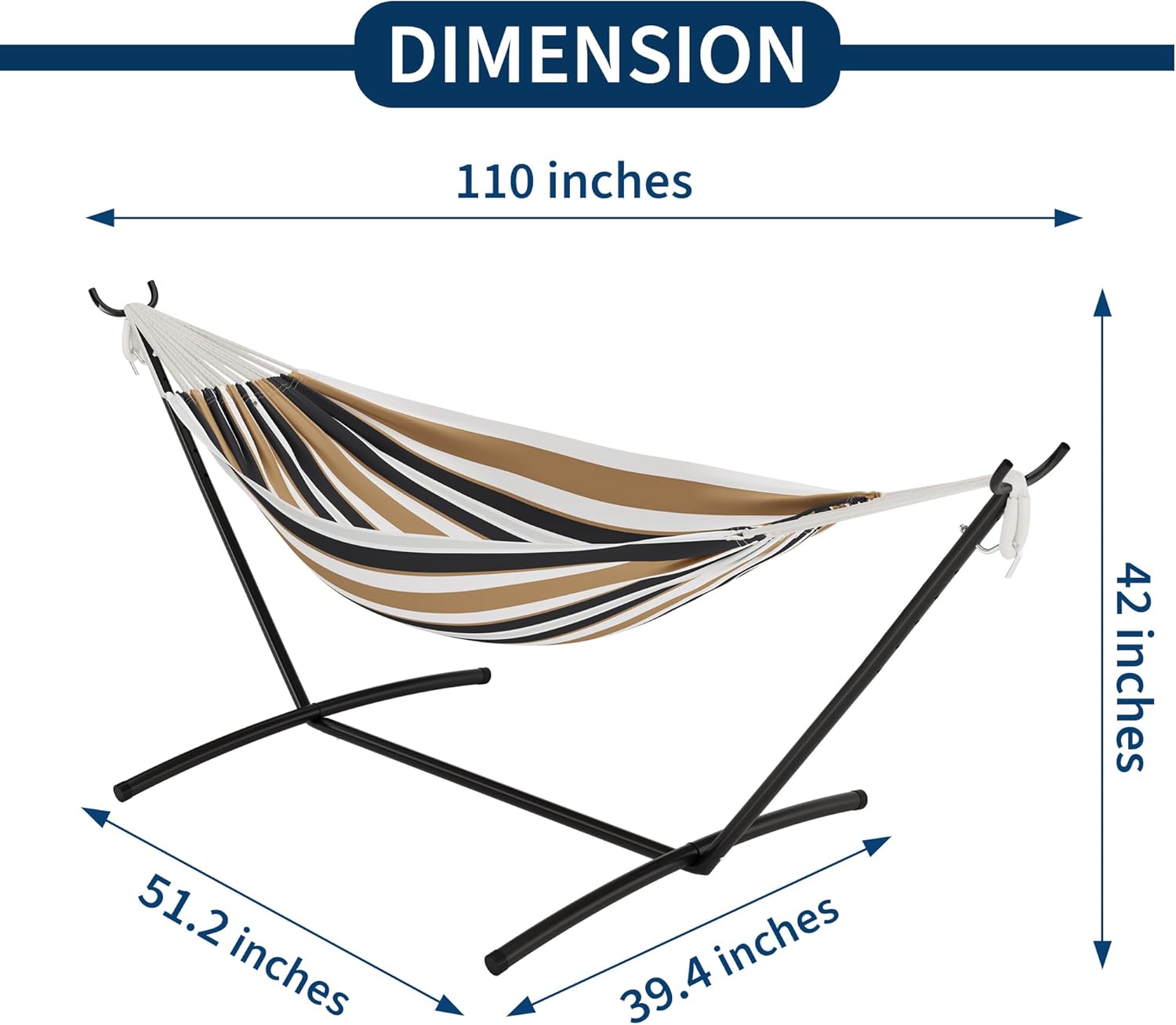 Double Hammock with Steel Stand - 2 Person Hammock Bed Indoor Outdoor, Brazilian-Style, with Carry Bag, 450lb Capacity, Portable & Easy Assembly, Coffee