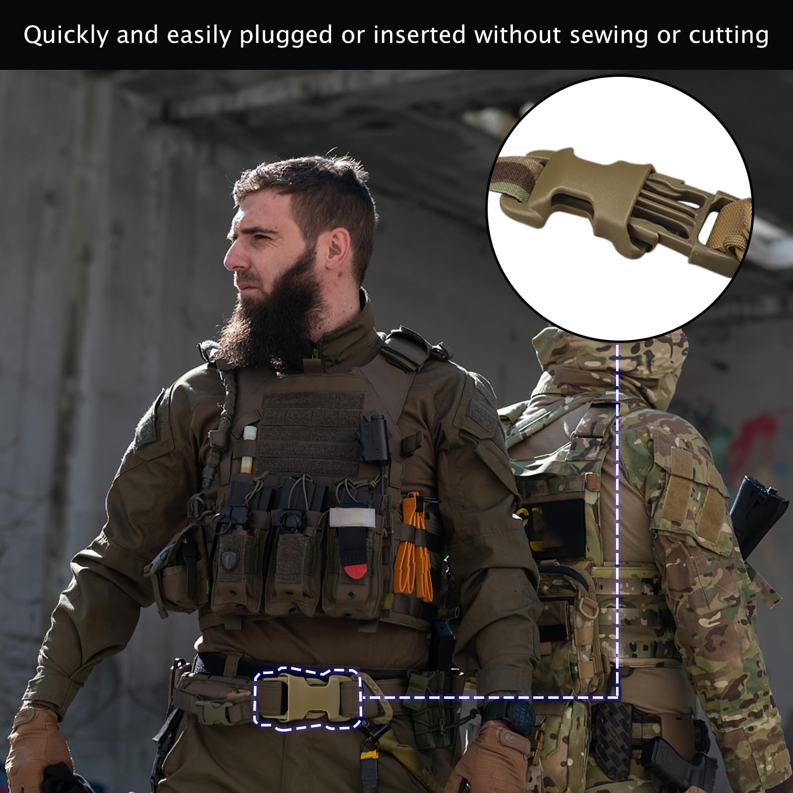 Qavctw 2x 1'' Buckle Quick Side Release Buckle for Tactical Vest Backpack Bag with 1in/2.5cm Webbing Straps