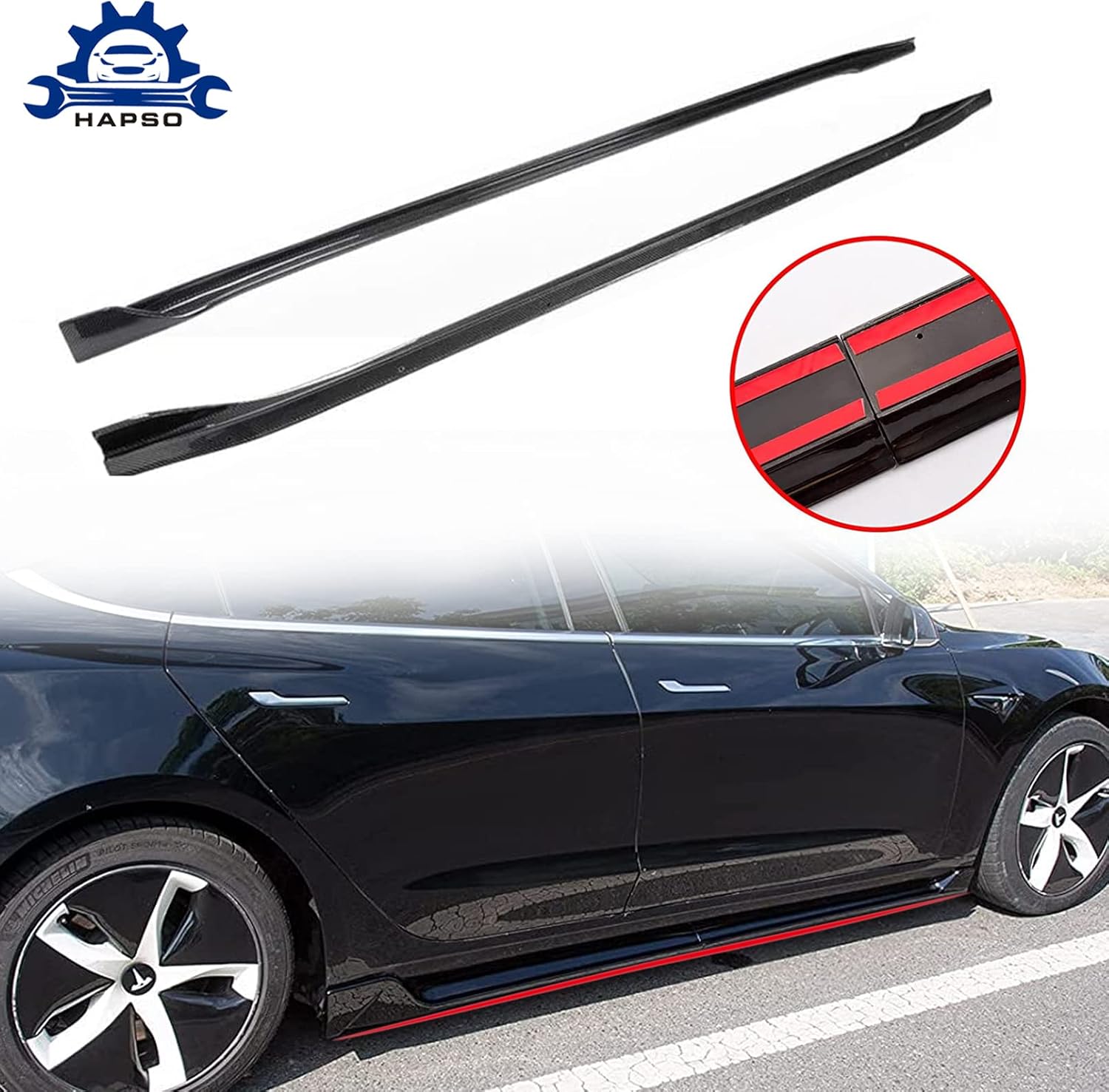Fit Model 3 Side Skirts Extension Lip Rocker Panels Side Trim Spoiler Fit for 2017-2022 Tesla Model 3 Body Kits Accessories (Glossy Black)