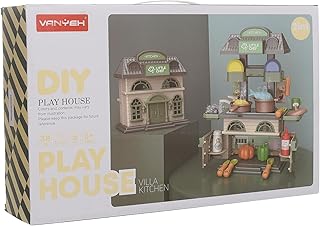 بيت لعب 2 في 1 يمكنك تركيبه بنفسك مكون من فيلا ومطبخ، مجموعة من 38 قطعة
