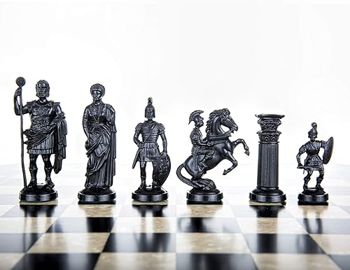 Miniatura 2 de Piezas de Ajedrez de Plástico RomanLegion 3 3/4", 3.8 in Negro y Oro - Pesado, Fieltro