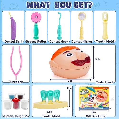 Miniatura 6 de Juego de masa de color para dentistas, kit de herramientas dentales para taladrar y llenar, juguetes de bricolaje para niños pequeños de 3 años en