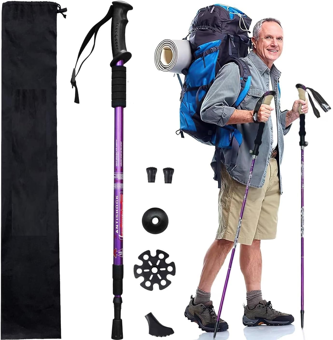 Trekking Poles, Collapsible Lightweight Shock-Absorbent Hiking Walking Sticks Adjustable Aluminium Hiking Poles for Women Men Kids Hiking Trekking Poles, Collapsible, Lightweight (Purple, 1) (B0DFHK6YCJ) Amazon Price History, Amazon Price Tracker
