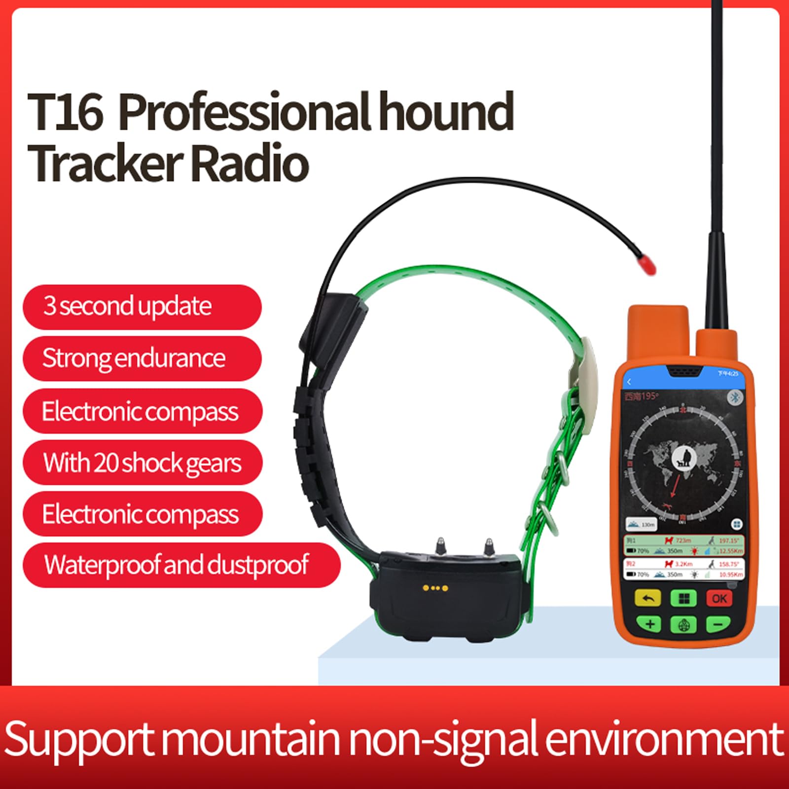 Localizzatore portatile per cani GPS e dispositivo di addestramento con tecnologia wireless VHF, localizzatore GPS per cani con collare GPS per cani, standby ultra lungo, 6 funzioni, touch screen,