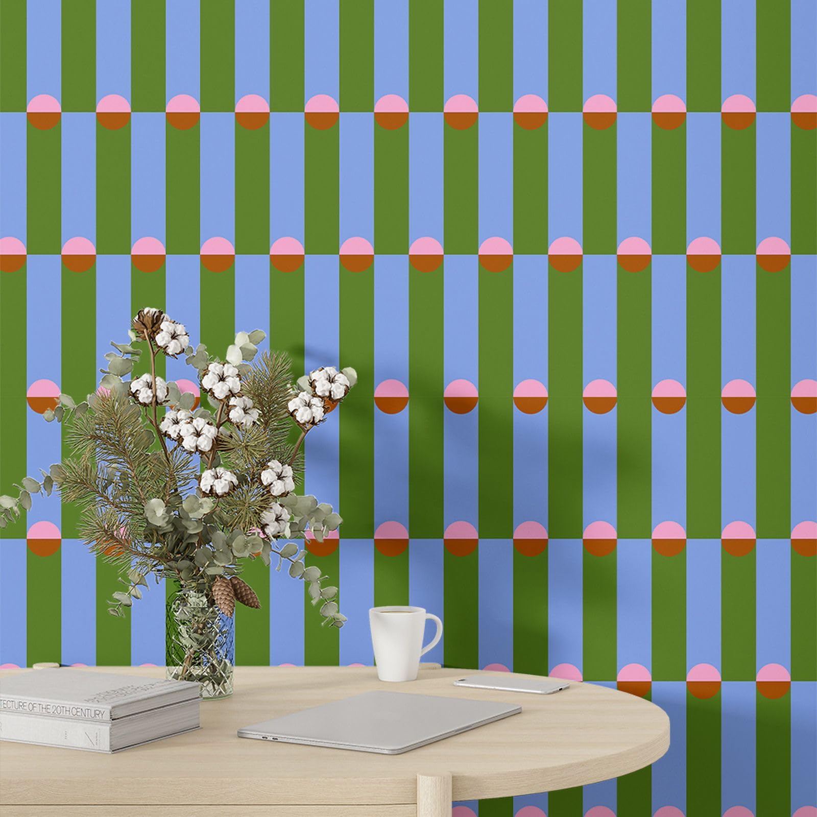 Fchen art Striped Wallpaper Colorful White Contact Paper Brown Removable Peel and Stick Wallpaper Modern Self Adhesive Wall Paper for Accent Wall Laundry Bedroom Decor Blue 45x1000cm