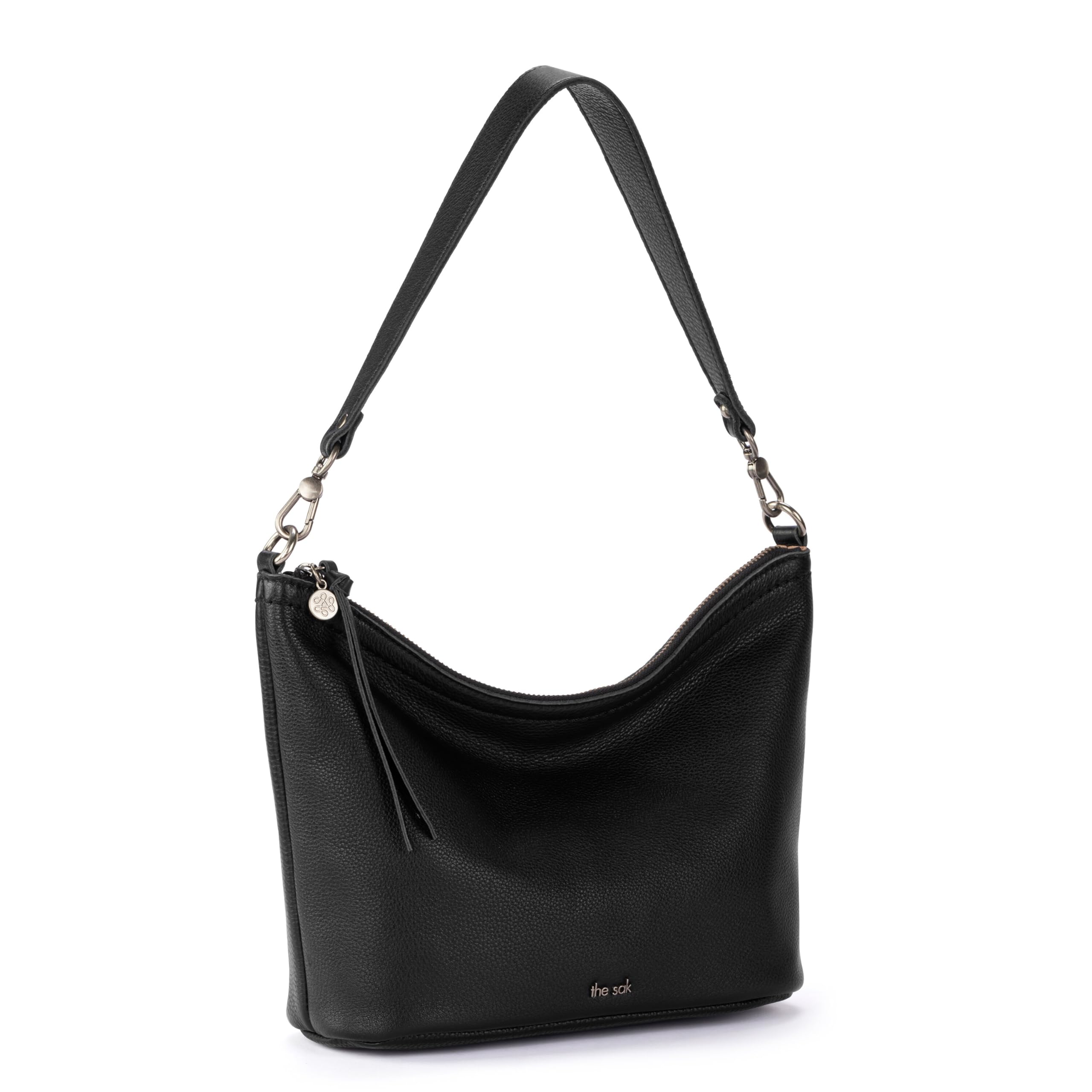 The Sak Jasmine Small Hobo in Leather, Detachable Shoulder Strap, Black
