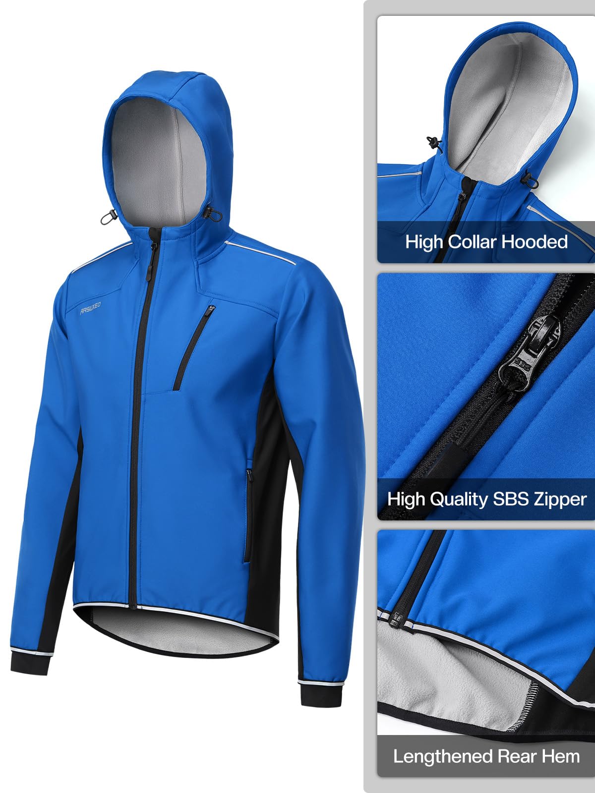 ARSUXEO Chaqueta de ciclismo para hombre, chaqueta de invierno con capucha, 3 bolsillos con cremallera para golf, senderismo, correr, actividades al aire libre 24F
