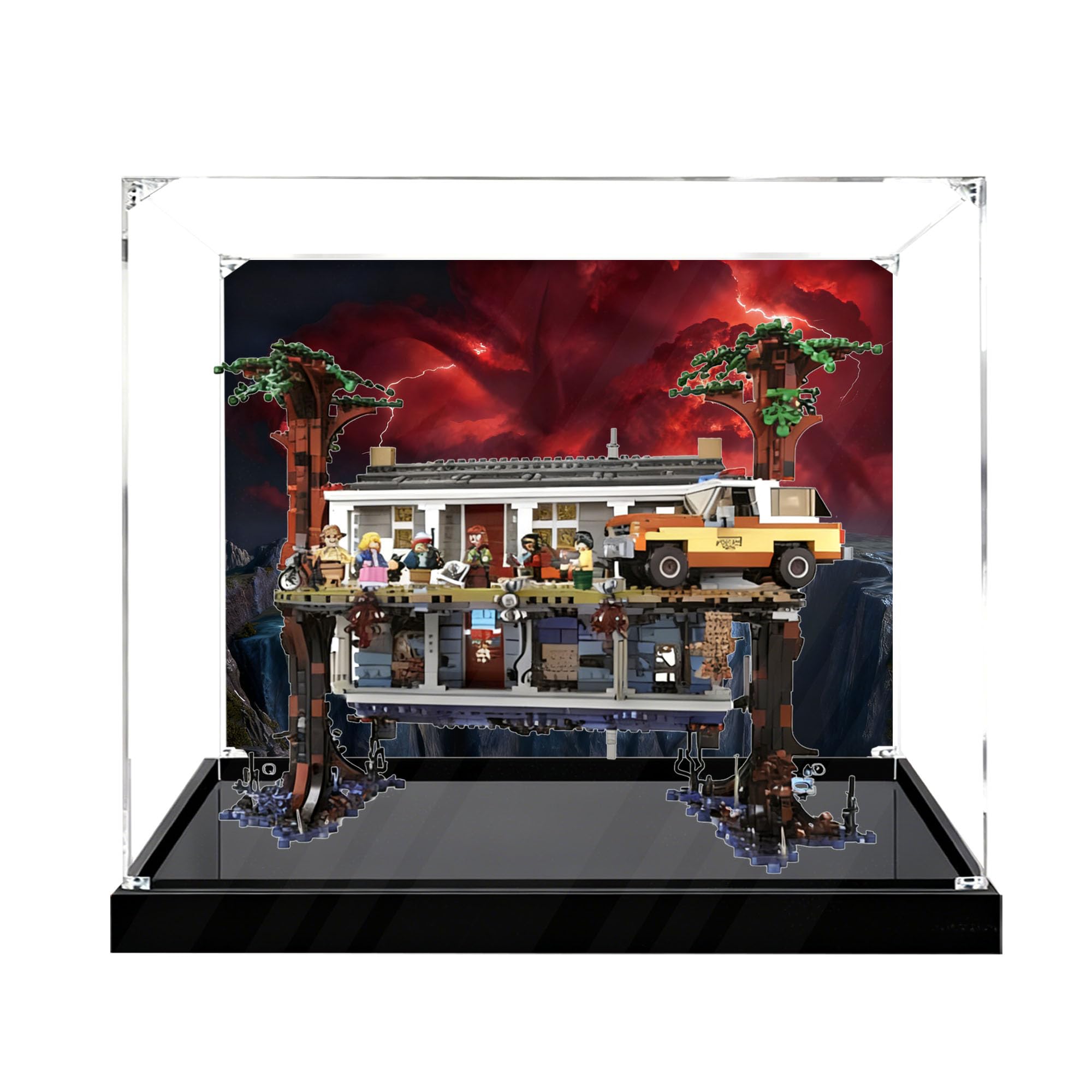 Acrylic Display Case, Compatible with Lego 75810 Stranger Things Upside Down Sets,Dustproof,Storage Box,Compatible with 75810(Display Case Only, kit not Included) (Black Background A)