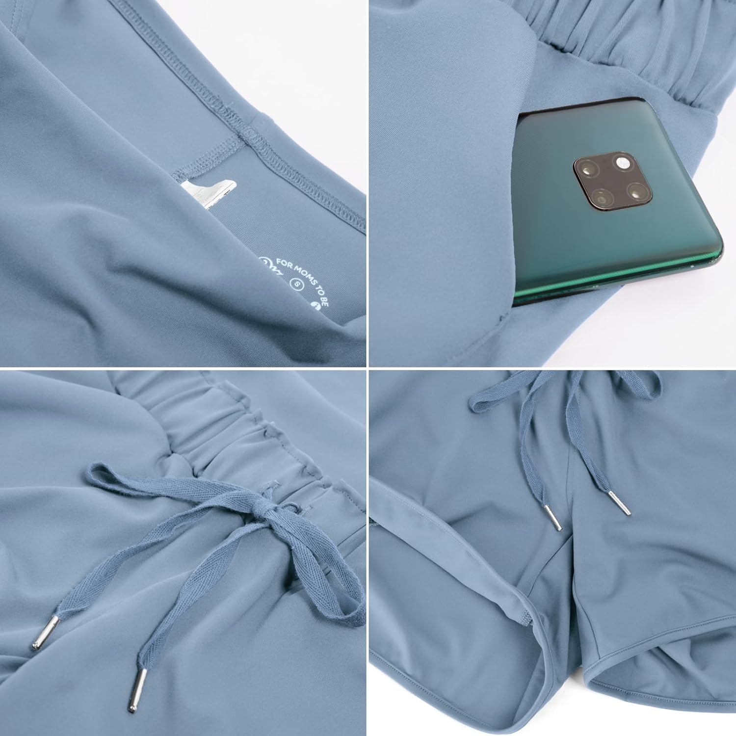 Maacie Maternity High Waist Shorts Drawstring Workout Shorts with Pockets - Image 5