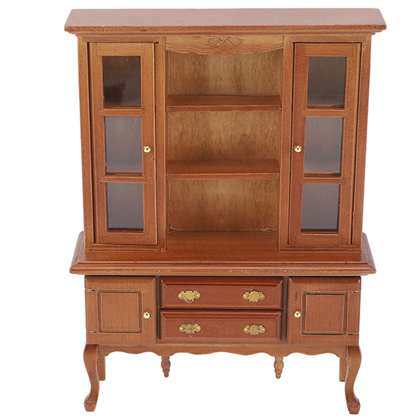 Luqeeg Miniature Cabinet Wooden, 1/12 Scale Dollhouse Bookcase Cupboard Dollhouse Bookshelf Cabinet with Openable Door Drawer Furniture Display Showcase Decoration Sideboard Accessories (Maroon)